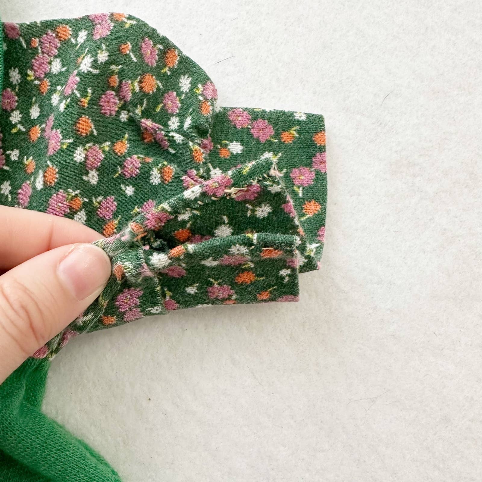 Vintage JC Penney Floral Green Faux Pinafore Dress - Yellow Clover Vintage Kids Clothes