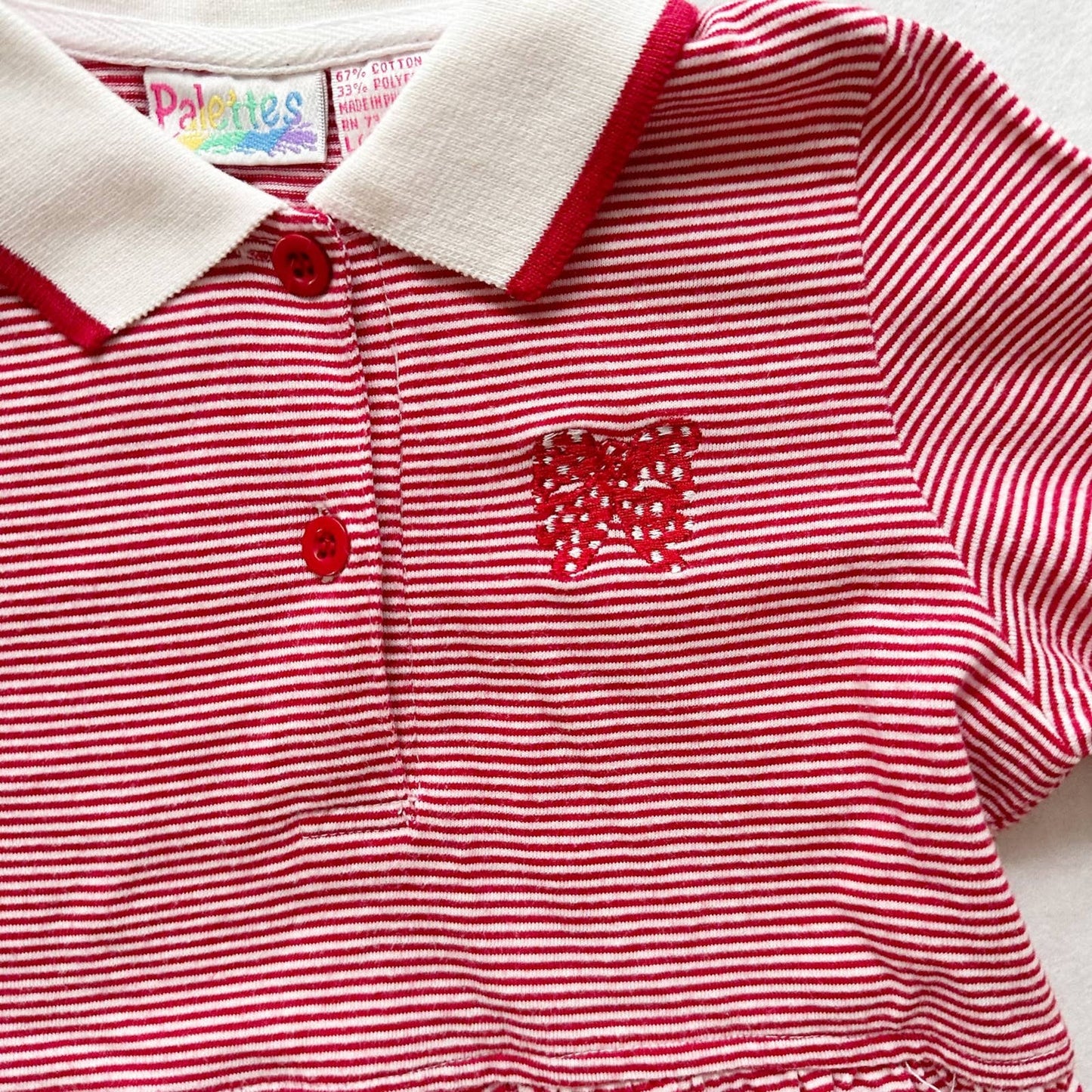 Vintage Palettes Bow Embroidered Red Striped Polo Dress: 6X - Yellow Clover Vintage Kids Clothes