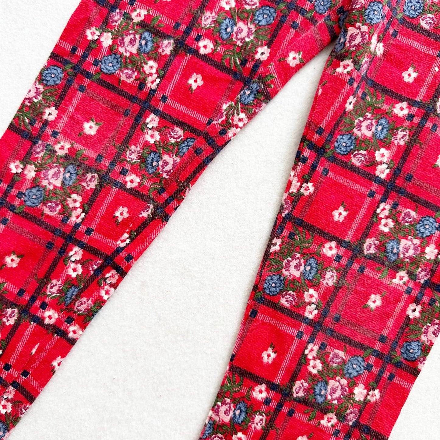 Vintage Side x Side Plaid Floral Leggings: 4T - Yellow Clover Vintage Kids Clothes