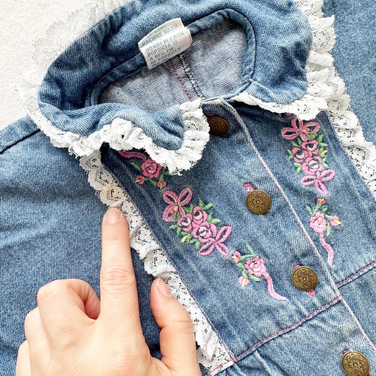 Vintage Popsicle Brand Denim Embroidered Jumpsuit Romper: 18m - Yellow Clover Vintage Kids Clothes