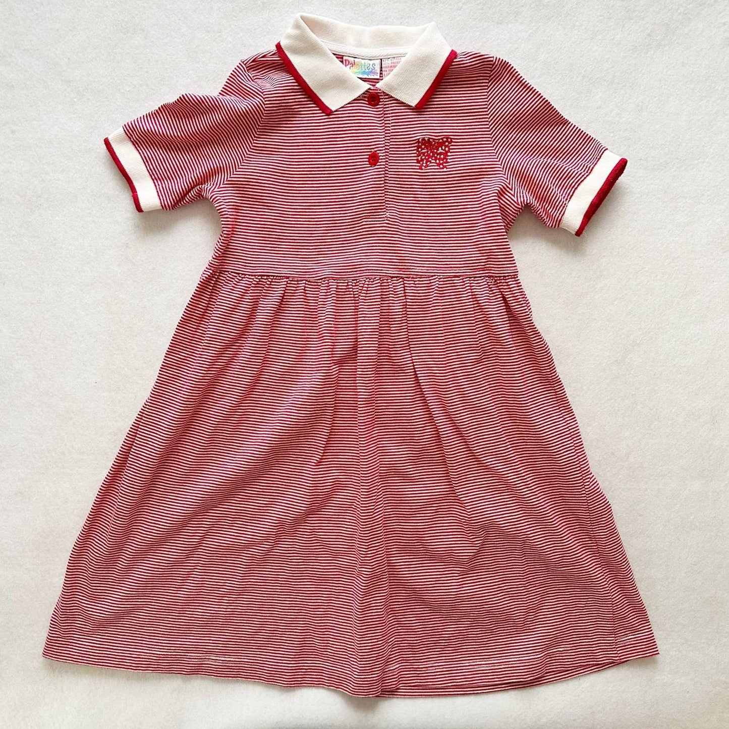 Vintage Palettes Bow Embroidered Red Striped Polo Dress: 6X - Yellow Clover Vintage Kids Clothes