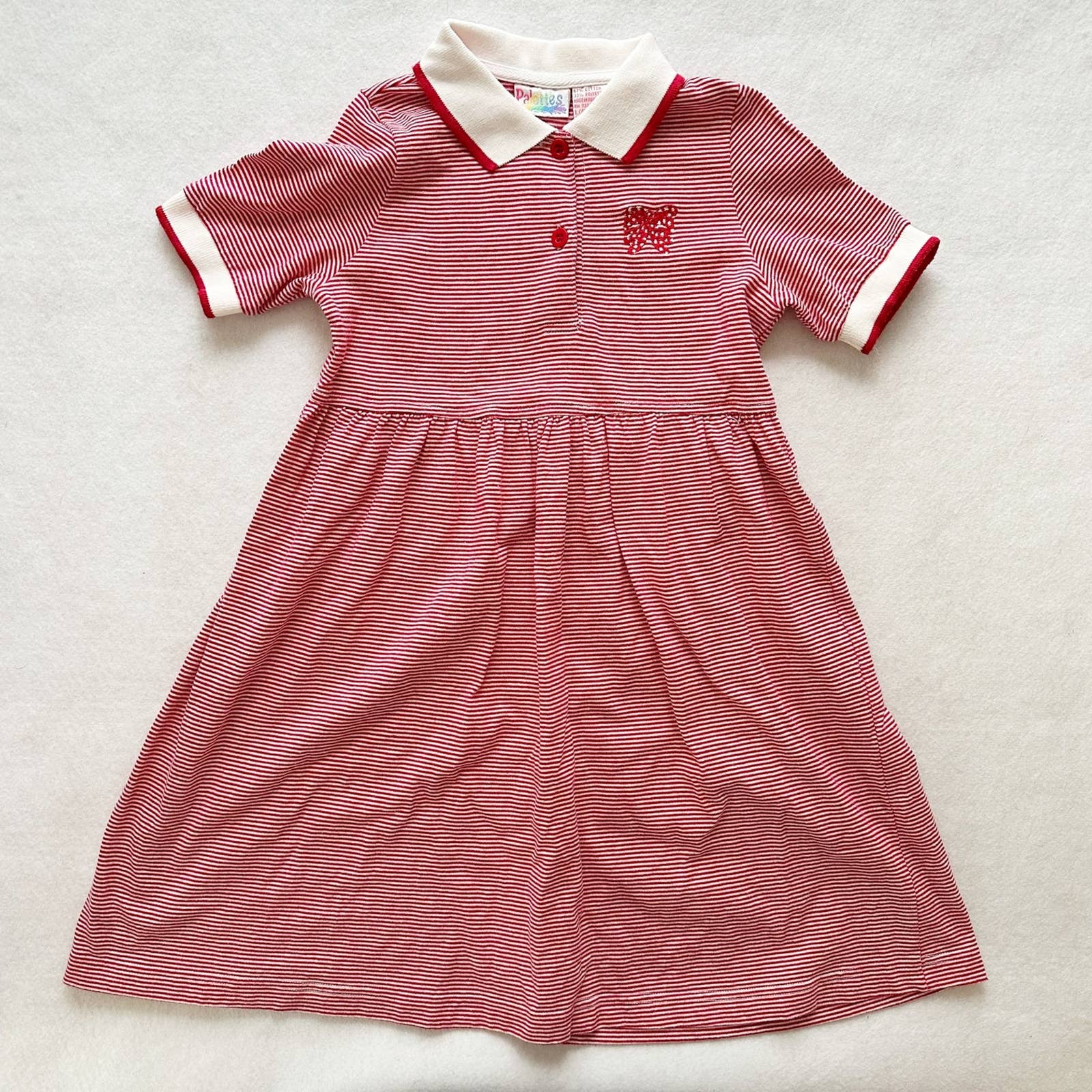 Vintage Palettes Bow Embroidered Red Striped Polo Dress: 6X - Yellow Clover Vintage Kids Clothes
