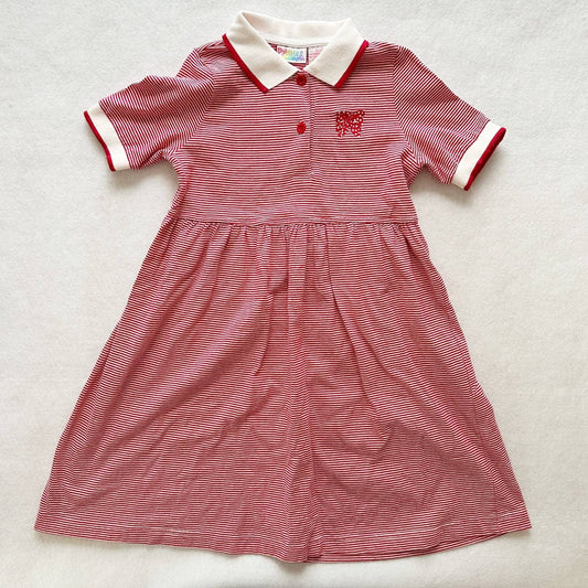 Vintage Palettes Bow Embroidered Red Striped Polo Dress: 6X - Yellow Clover Vintage Kids Clothes