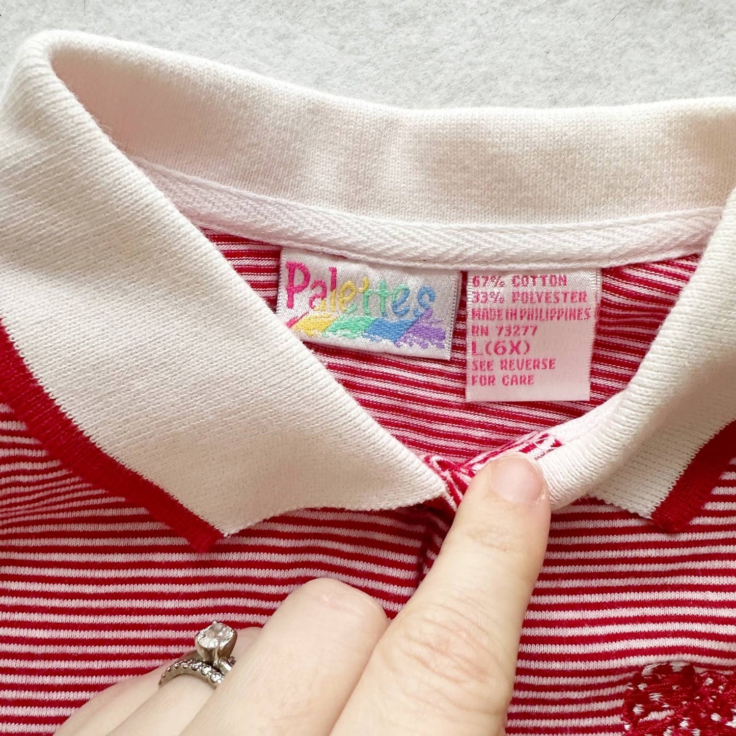 Vintage Palettes Bow Embroidered Red Striped Polo Dress: 6X - Yellow Clover Vintage Kids Clothes