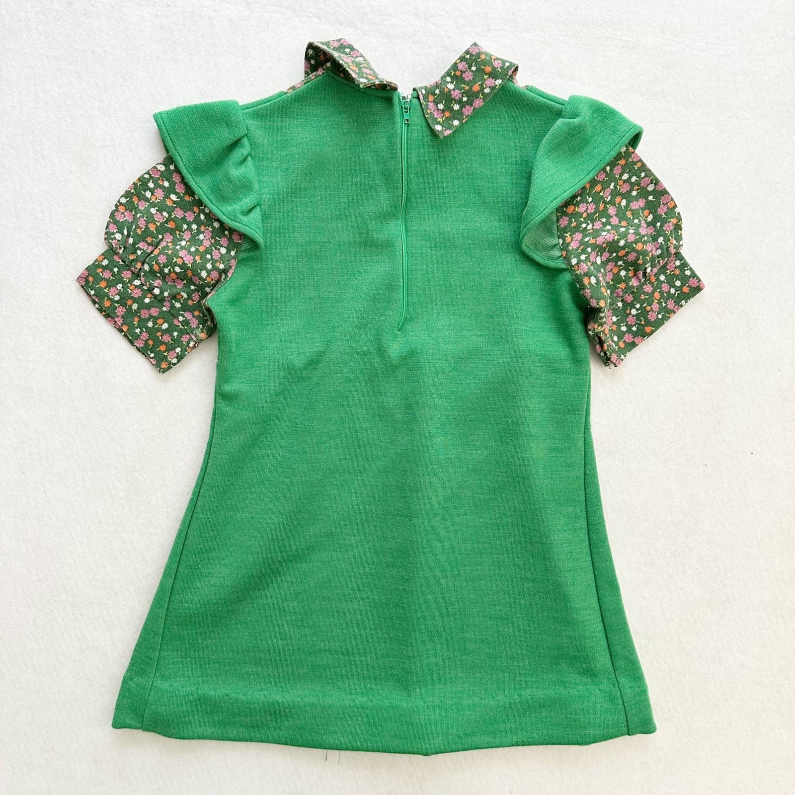Vintage JC Penney Floral Green Faux Pinafore Dress - Yellow Clover Vintage Kids Clothes