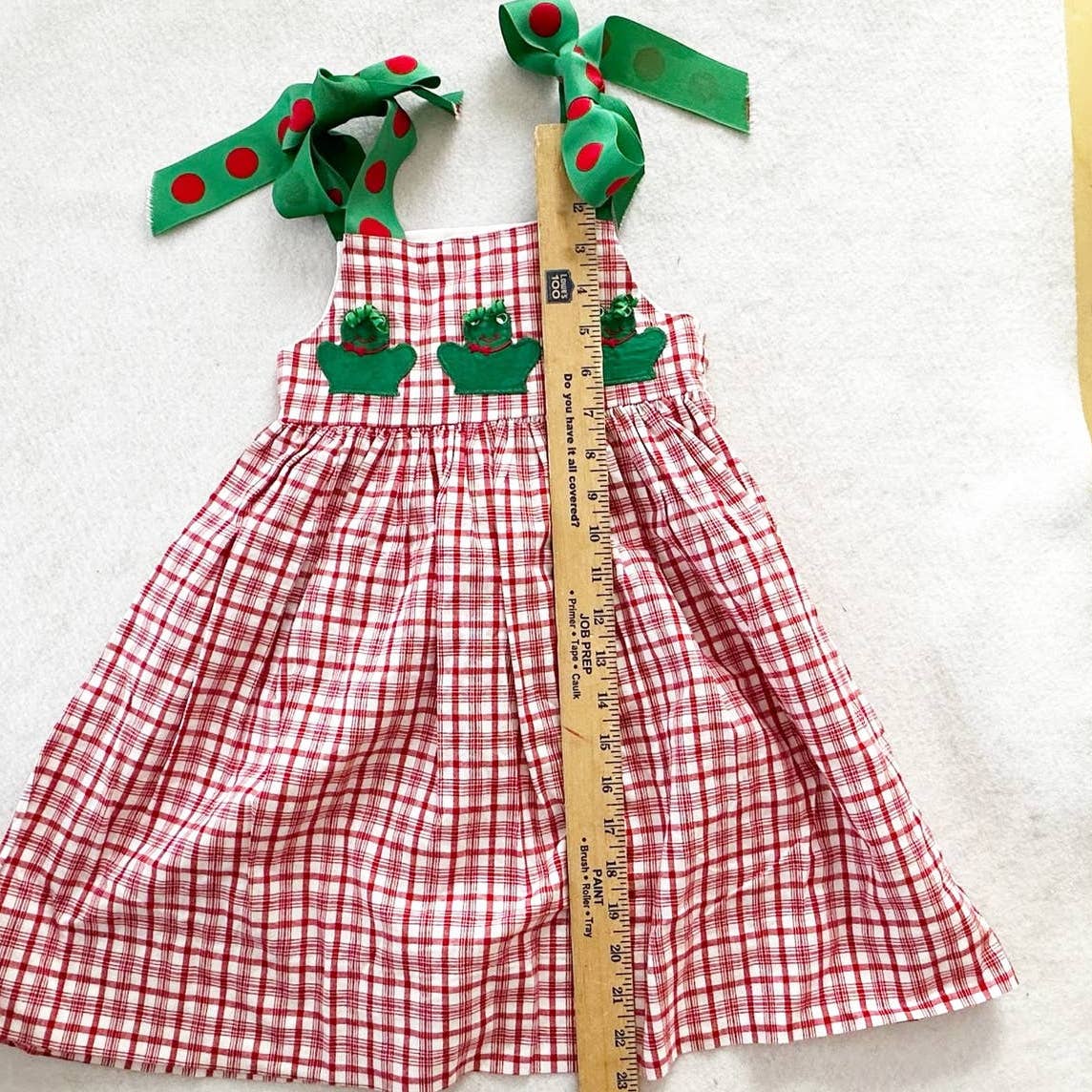 Vintage Boutique Becki Frog Appliqué Tie Shoulder Dress: 2T - Yellow Clover Vintage Kids Clothes