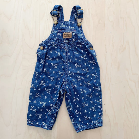 OshKosh Reindeer Print Denim Overalls - Yellow Clover Vintage Kids Clothes