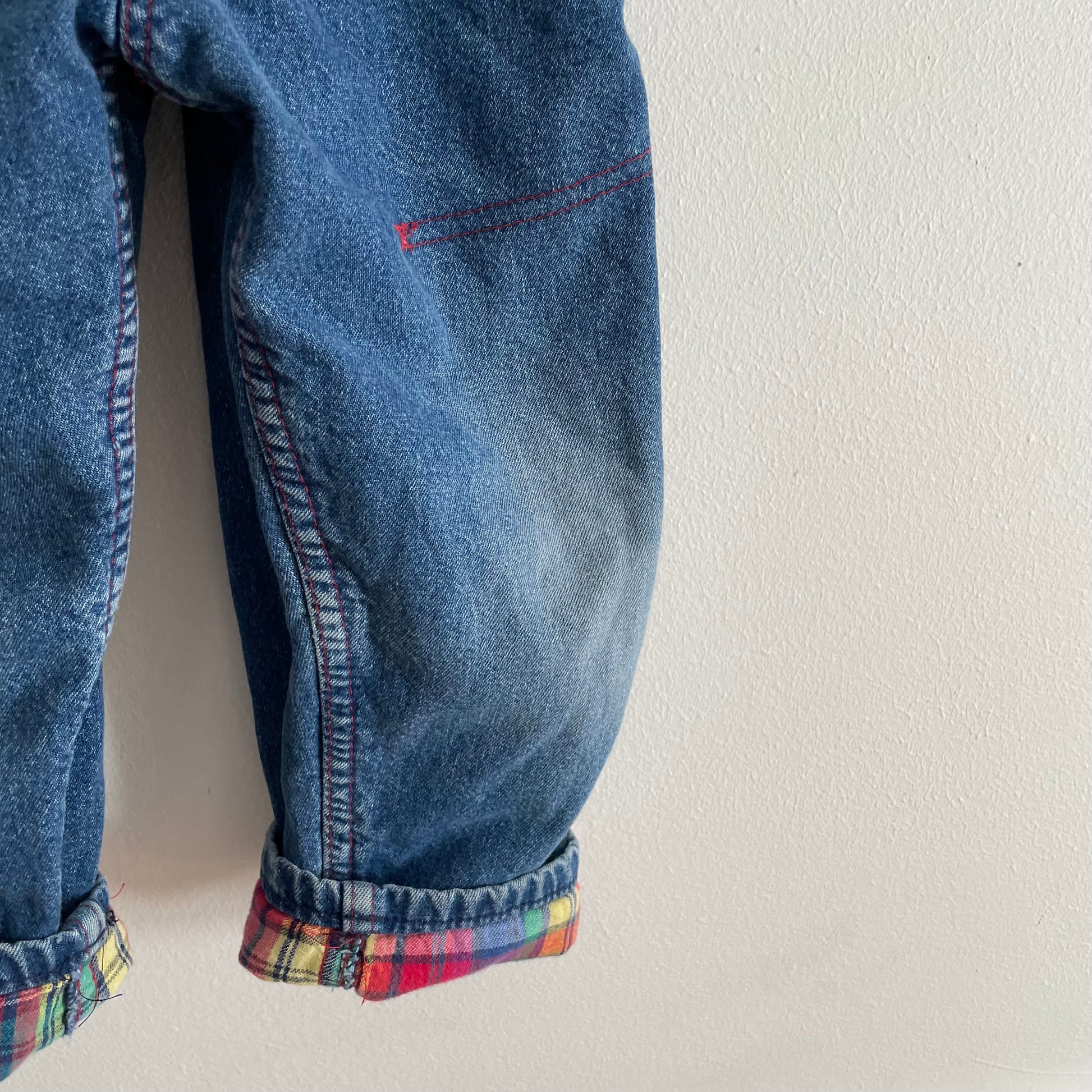 OshKosh Rainbow Plaid Lined Denim Overalls - Yellow Clover Vintage Kids Clothes