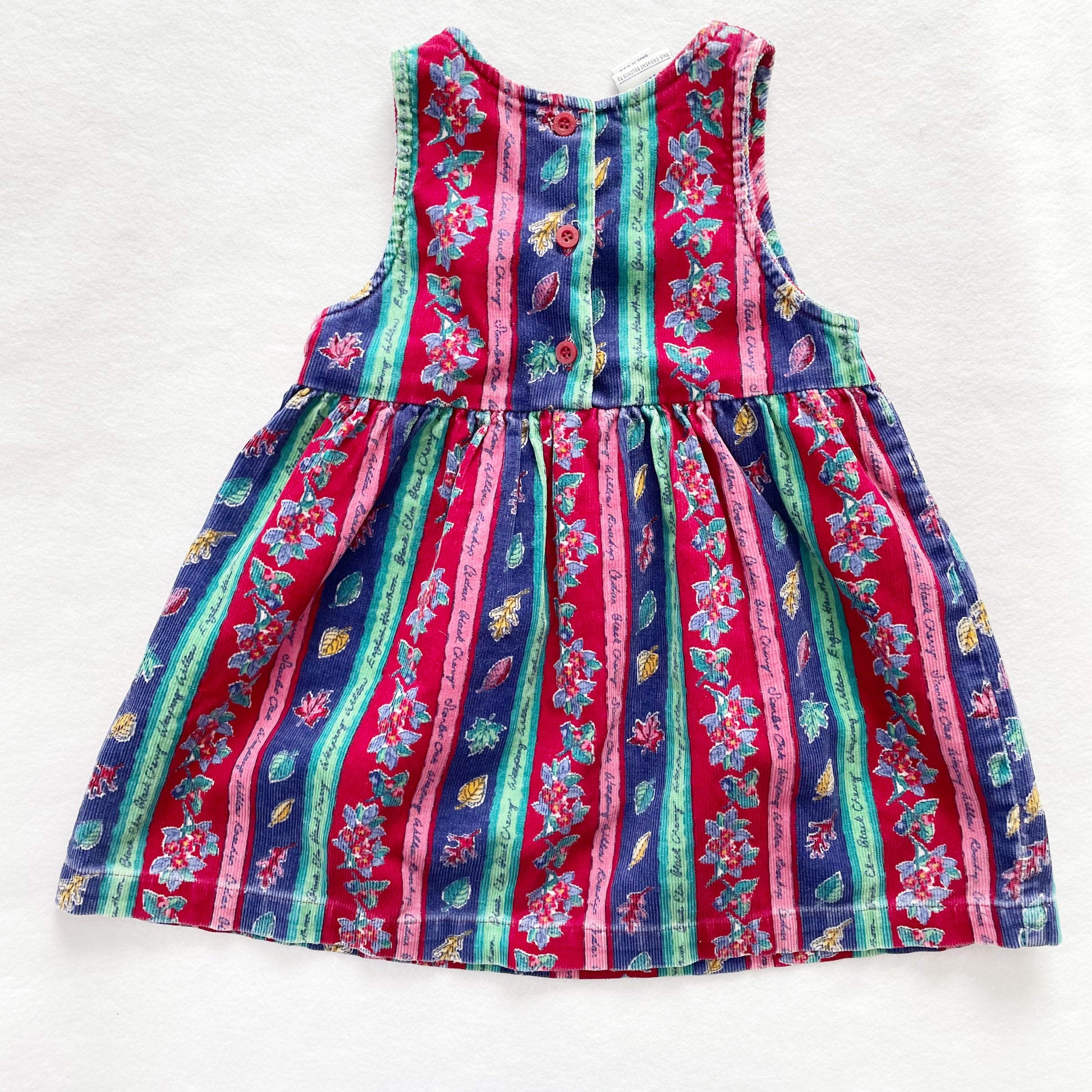OshKosh Cord Leaves + Flowers Dress - Yellow Clover Vintage Kids Clothes
