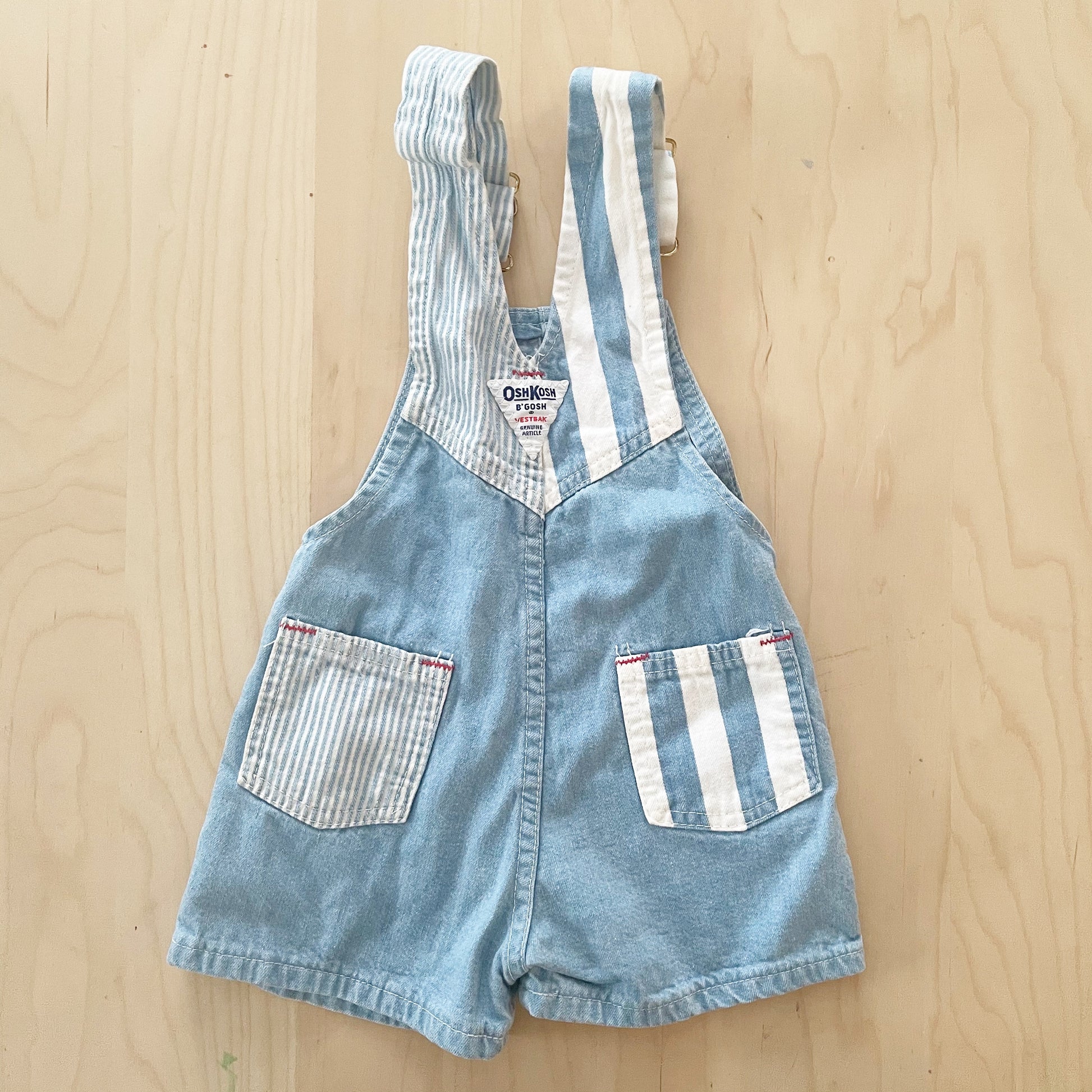 OshKosh Light Wash Stripe Block Shortalls - Yellow Clover Vintage Kids Clothes