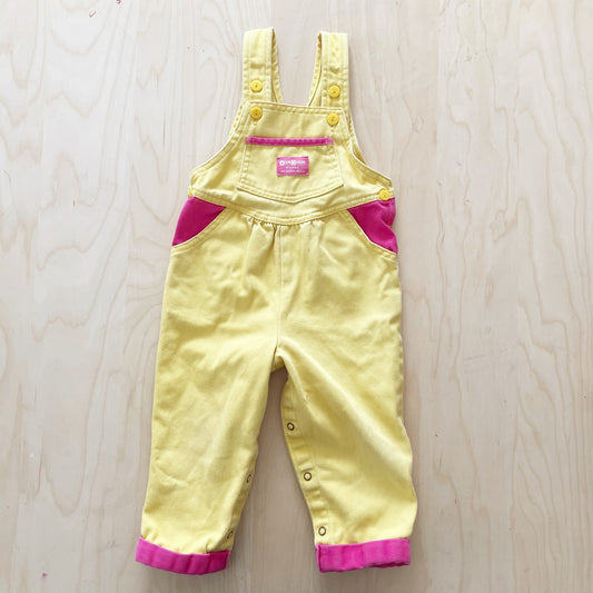 OshKosh Yellow and Pink Overalls - Yellow Clover Vintage Kids Clothes