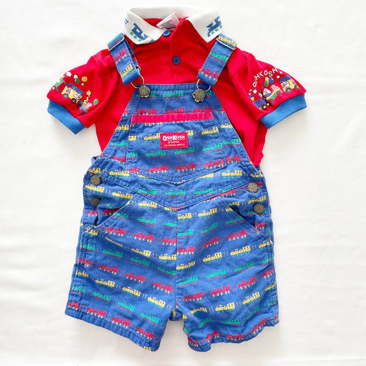 OshKosh Train Woven Shortalls Set - Yellow Clover Vintage Kids Clothes
