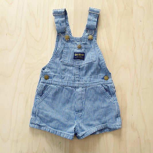 OshKosh Medium Blue Hickory Striped Shortalls - Yellow Clover Vintage Kids Clothes
