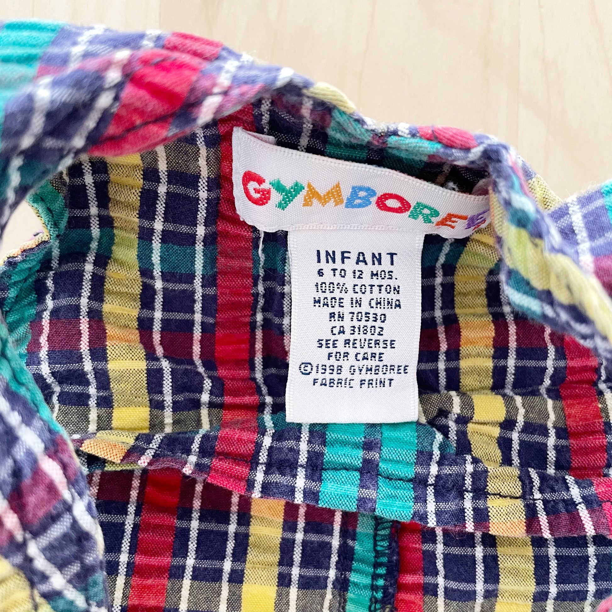 Vintage Gymboree Seersucker Plaid Golf Patch Shortalls - Yellow Clover Vintage Kids Clothes