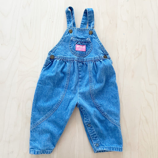 Vintage OshKosh Medium-Light Wash Bubble Overalls - Yellow Clover Vintage Kids Clothes