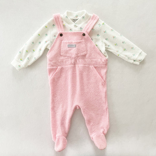 OshKosh Terry Faux Overalls Sleeper - Yellow Clover Vintage Kids Clothes