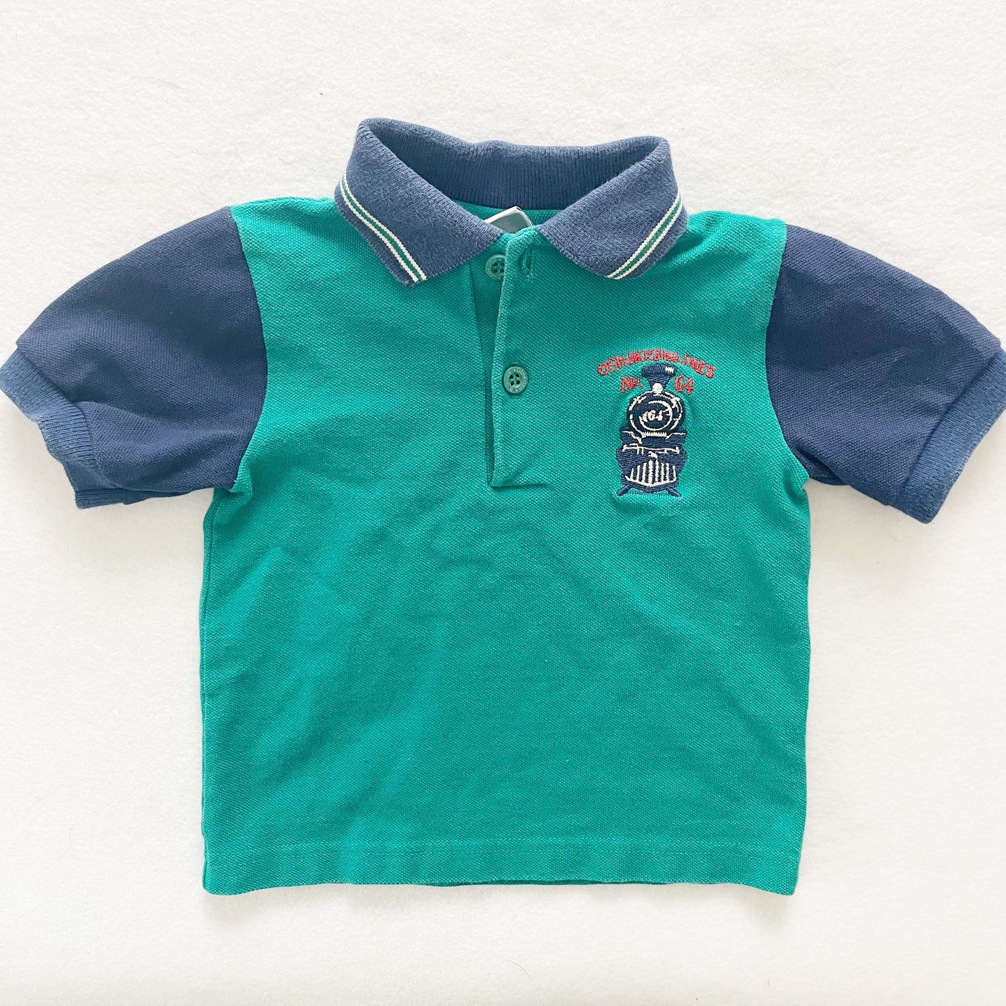 OshKosh Train Embroidered Polo - Yellow Clover Vintage Kids Clothes