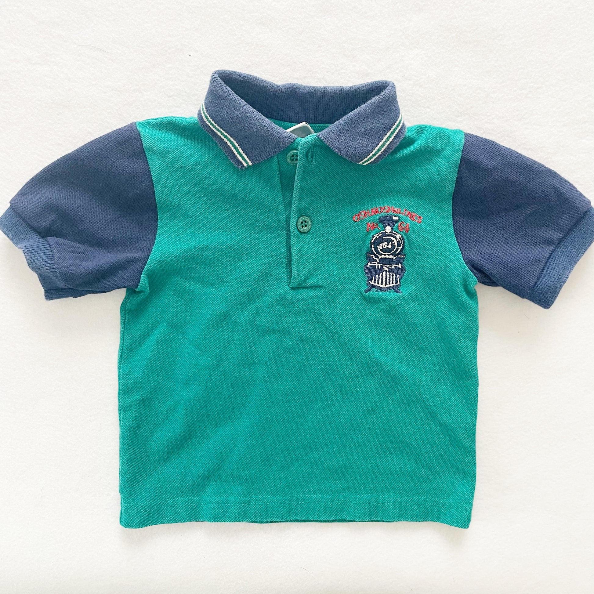 OshKosh Train Embroidered Polo - Yellow Clover Vintage Kids Clothes