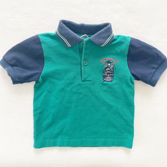 OshKosh Train Embroidered Polo - Yellow Clover Vintage Kids Clothes
