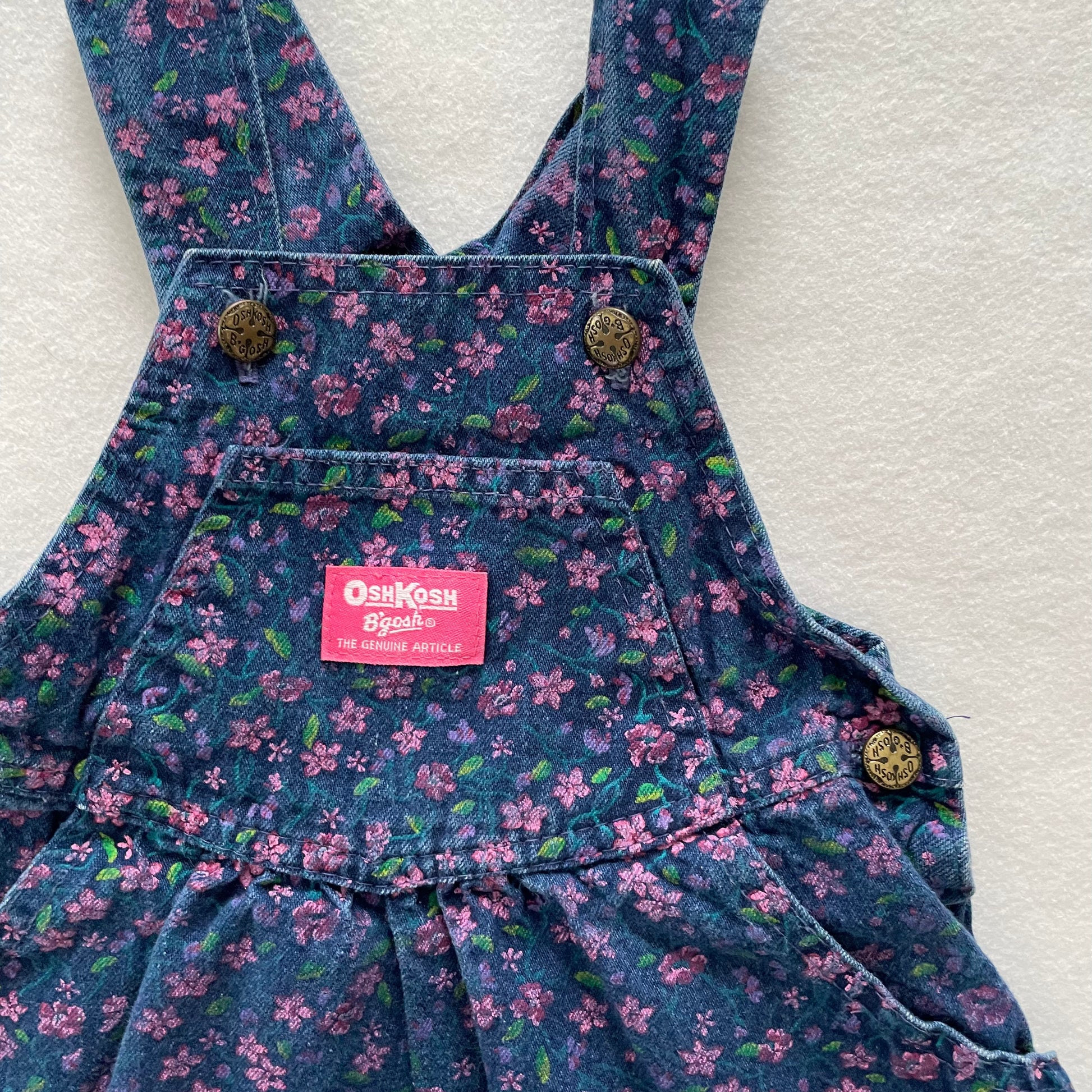 OshKosh Floral Printed Denim Skirtall - Yellow Clover Vintage Kids Clothes