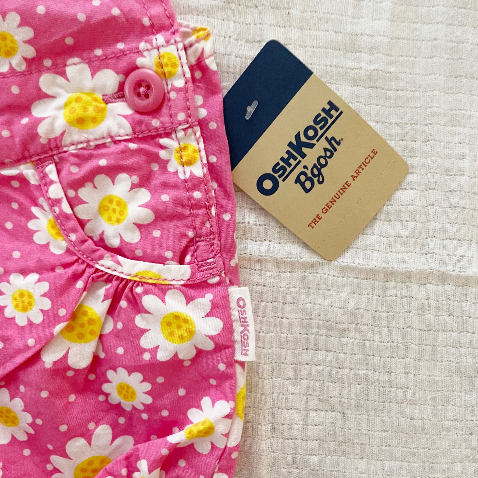 OshKosh Pink Daisy Print Romper - Yellow Clover Vintage Kids Clothes