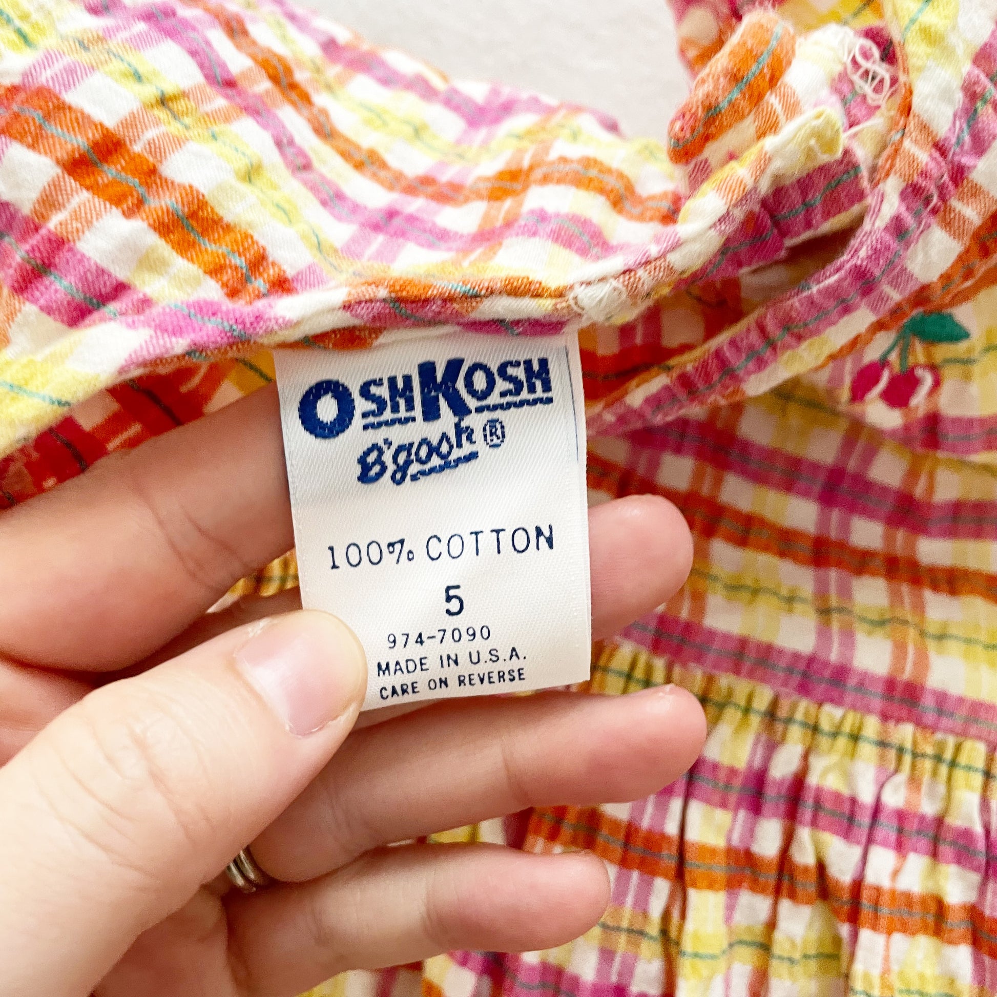OshKosh Seersucker Fruit Embroidered Dress - Yellow Clover Vintage Kids Clothes
