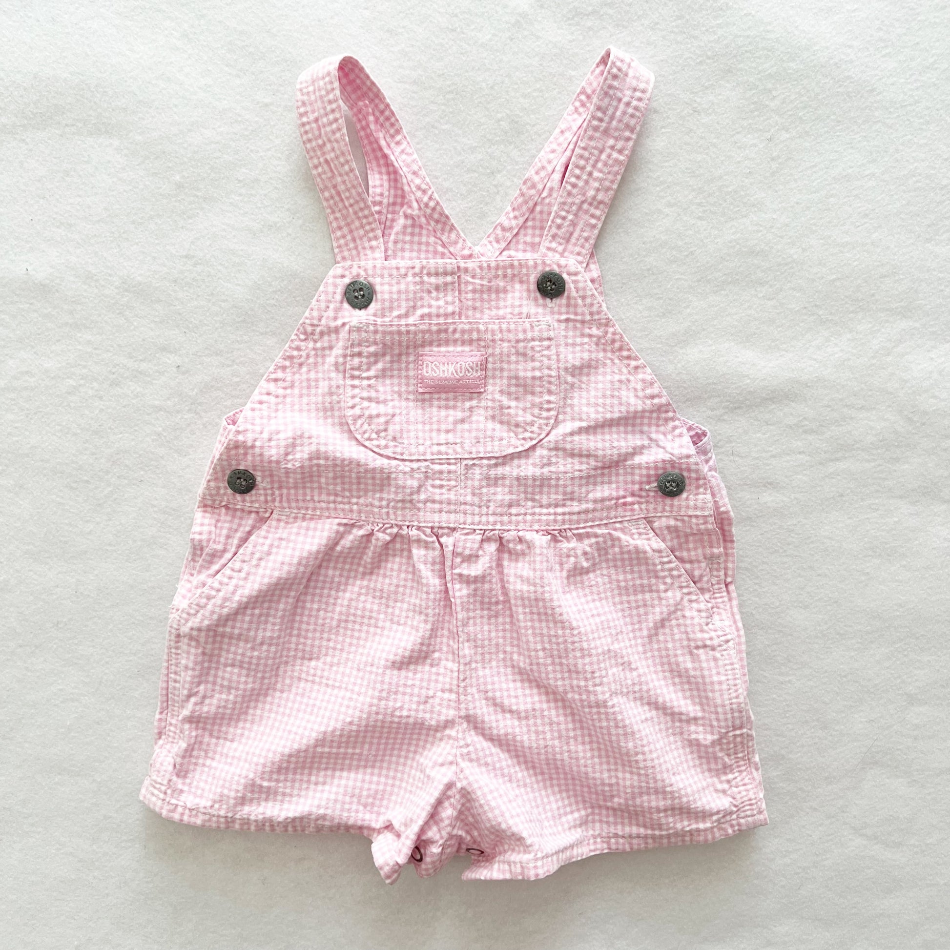 OshKosh Pink Gingham Shortalls - Yellow Clover Vintage Kids Clothes