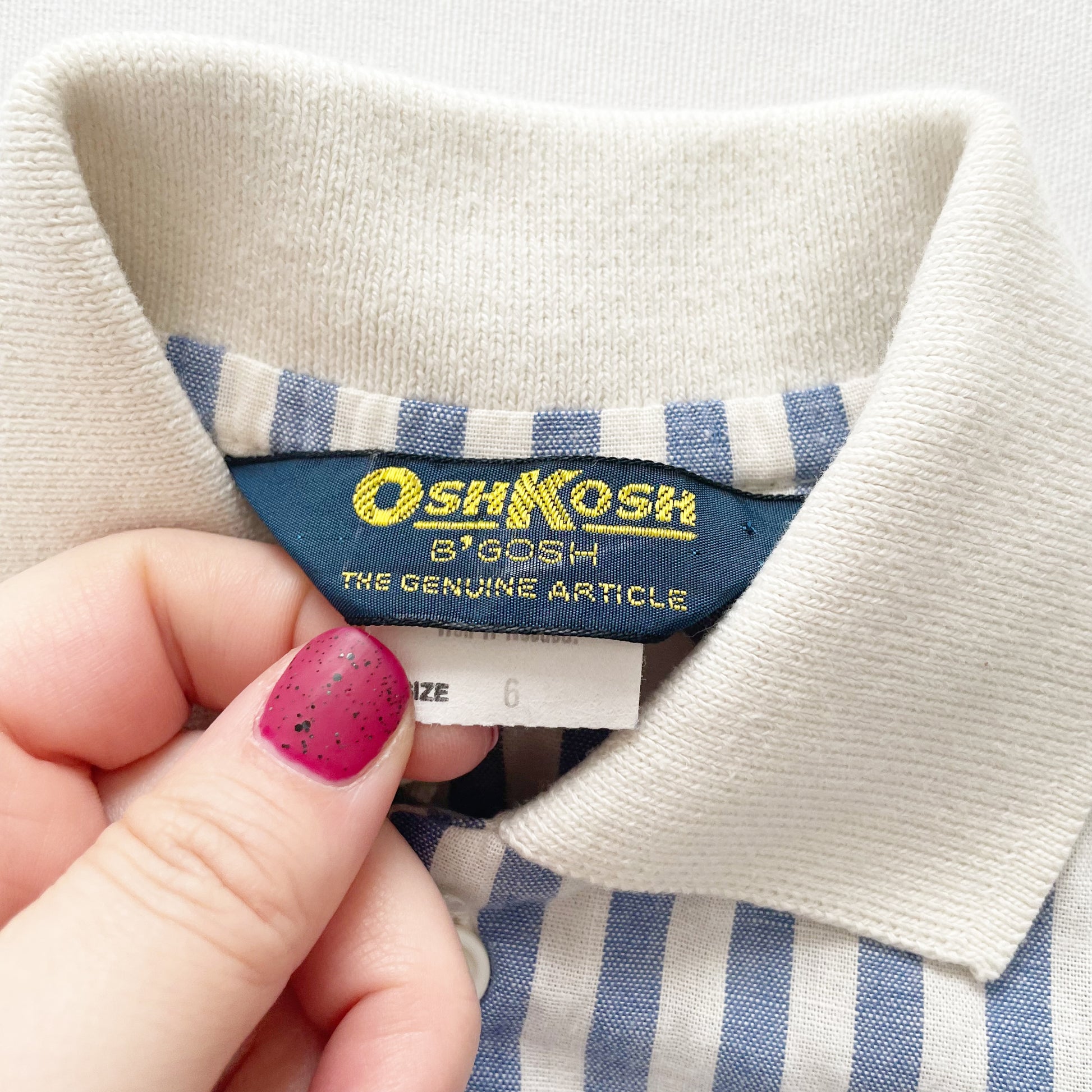 OshKosh Blue Stripe Button Up Shirt - Yellow Clover Vintage Kids Clothes