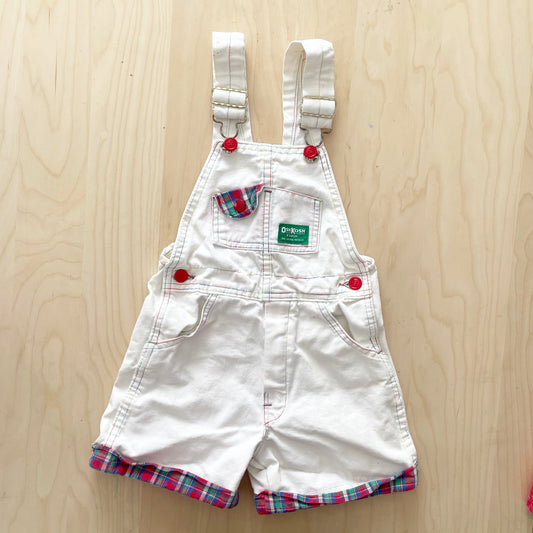OshKosh White Primary Plaid Shortalls - Yellow Clover Vintage Kids Clothes