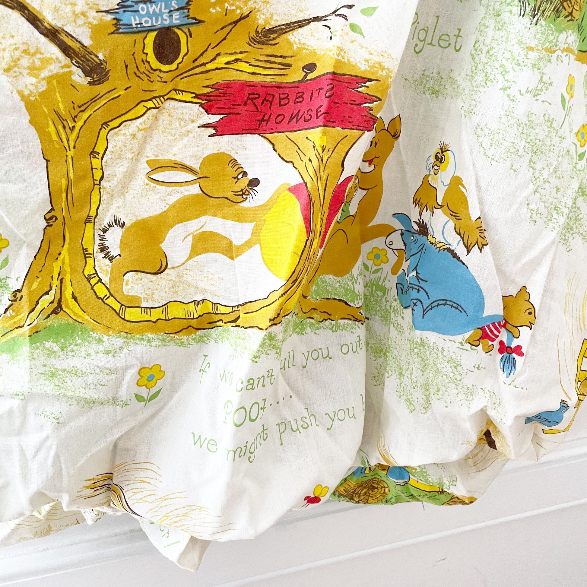 Sears Winnie the Pooh Crib Sheet - Yellow Clover Vintage Kids Clothes