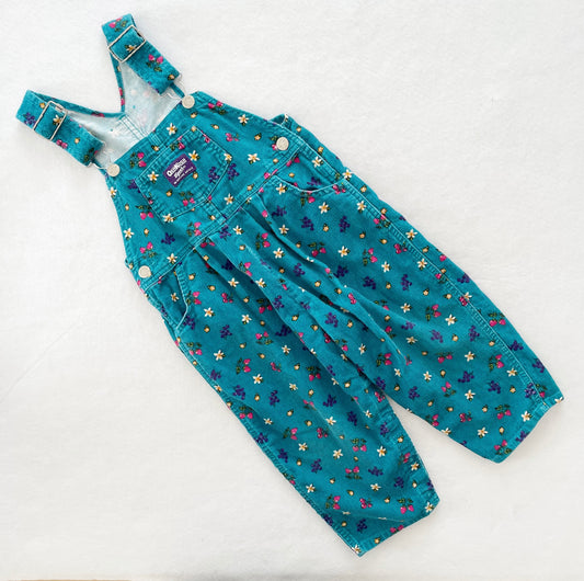 OshKosh Fruit Floral Cord Overalls - Yellow Clover Vintage Kids Clothes