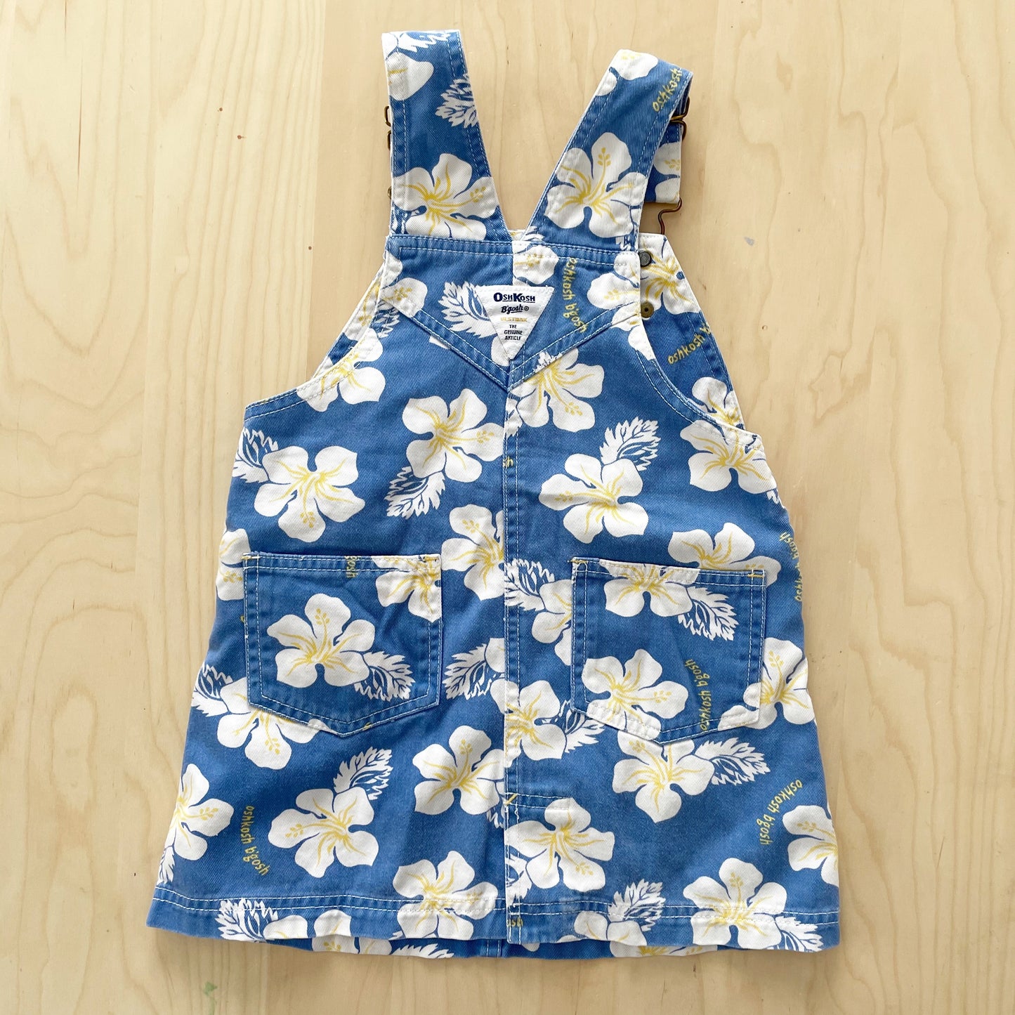 OshKosh Tropical Flower Blue Skirtall - Yellow Clover Vintage Kids Clothes