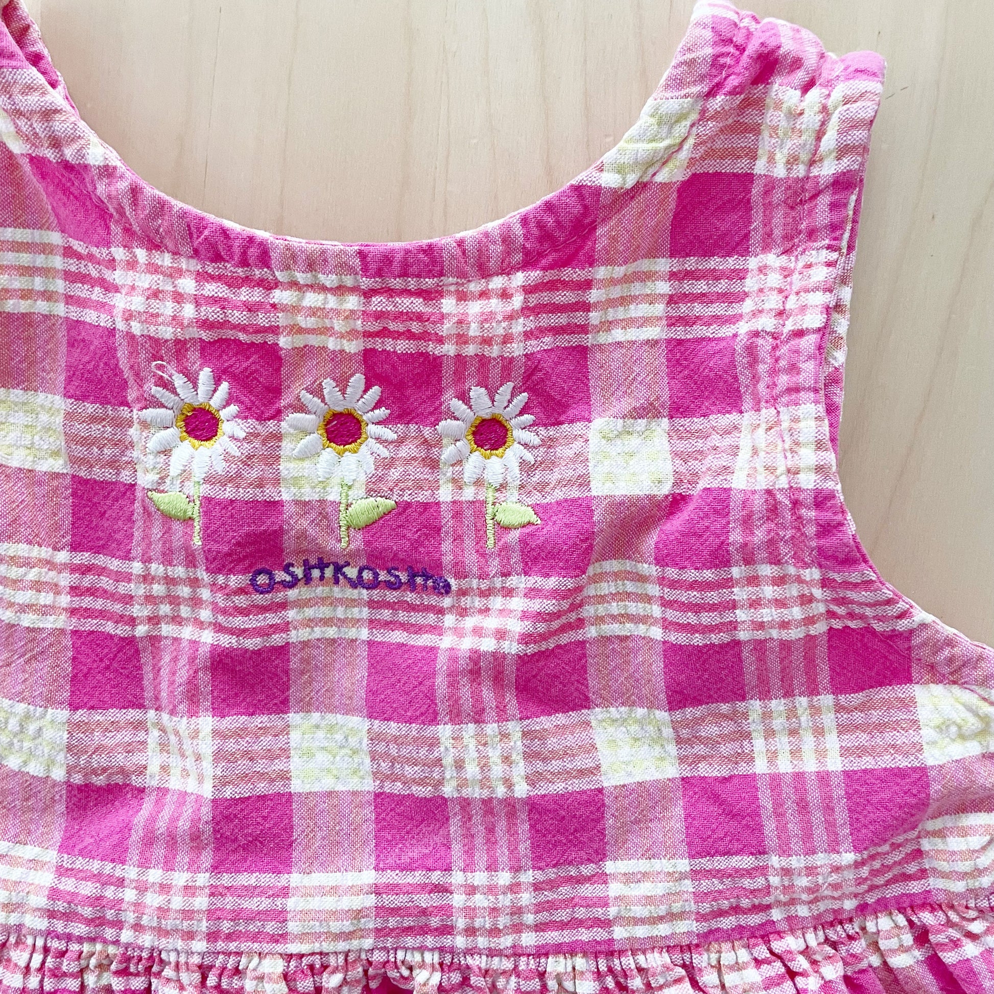 OshKosh Plaid Flower Embroidery Dress - Yellow Clover Vintage Kids Clothes