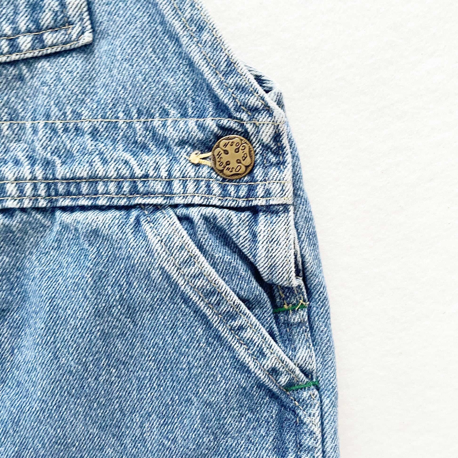 OshKosh Medium Wash Denim Shortalls - Yellow Clover Vintage Kids Clothes