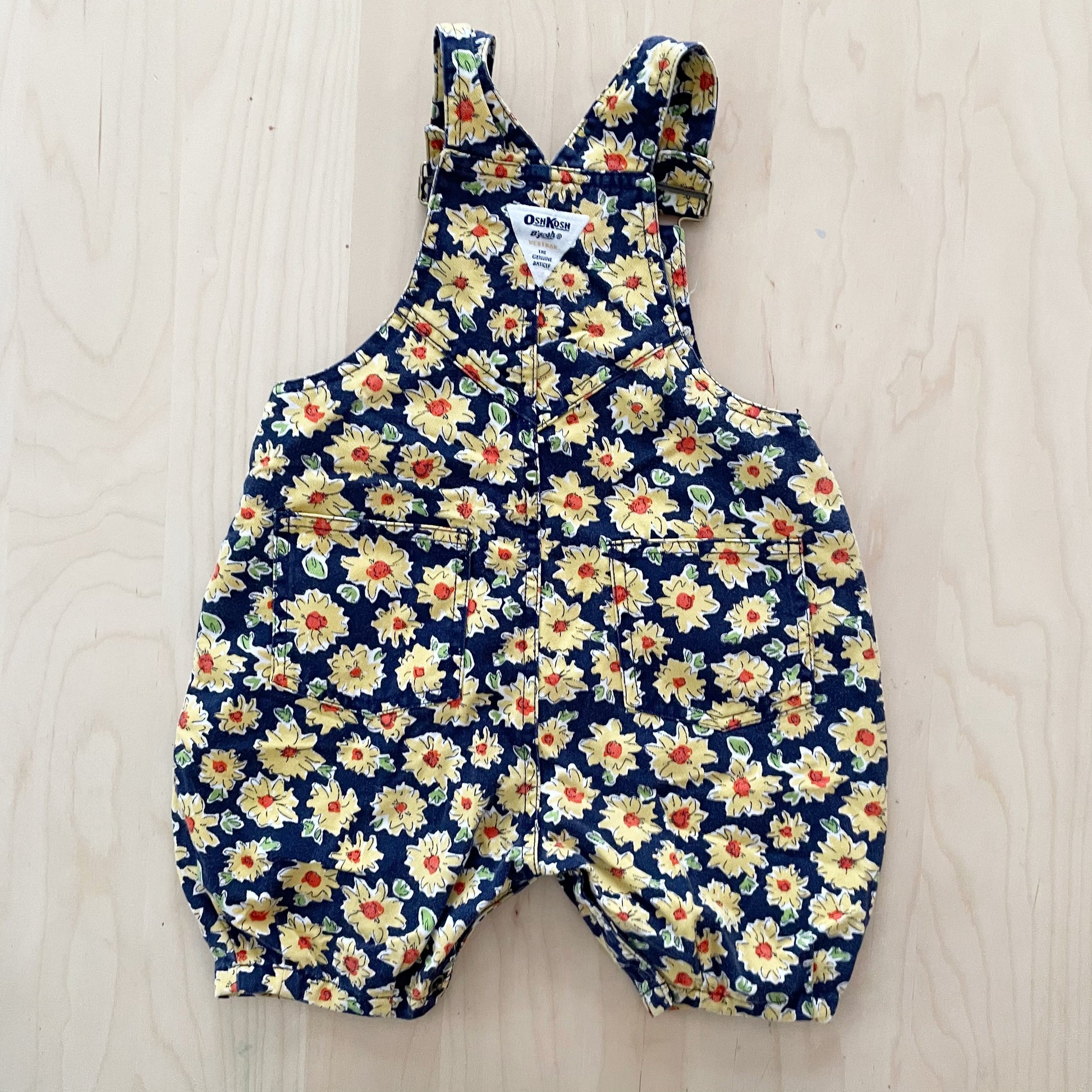 OshKosh Sunflower Baggy Shortalls - Yellow Clover Vintage Kids Clothes