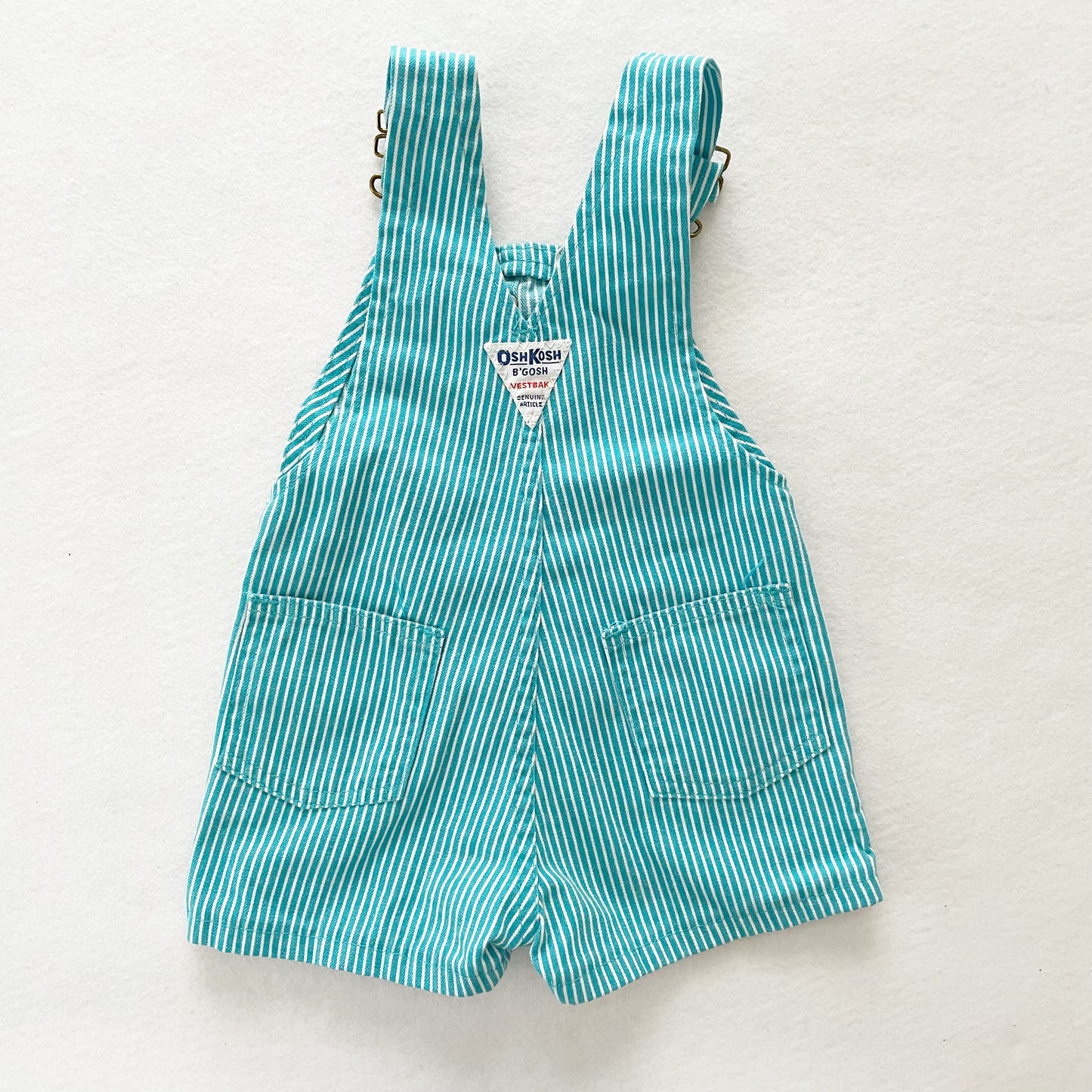 OshKosh Turquoise Hickory Stripe Shortalls - Yellow Clover Vintage Kids Clothes