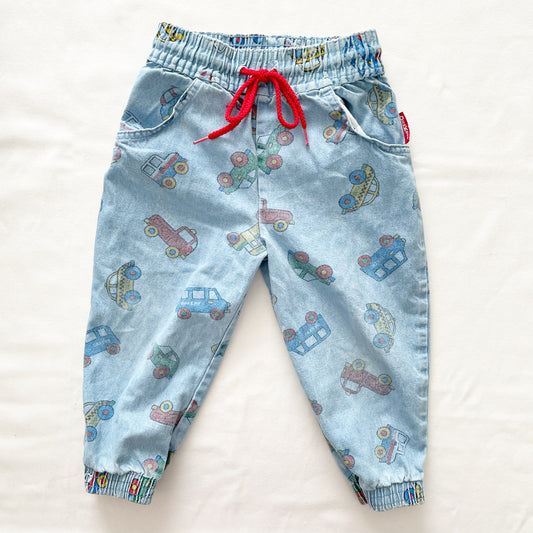 OshKosh Car Print Light Denim Joggers - Yellow Clover Vintage Kids Clothes