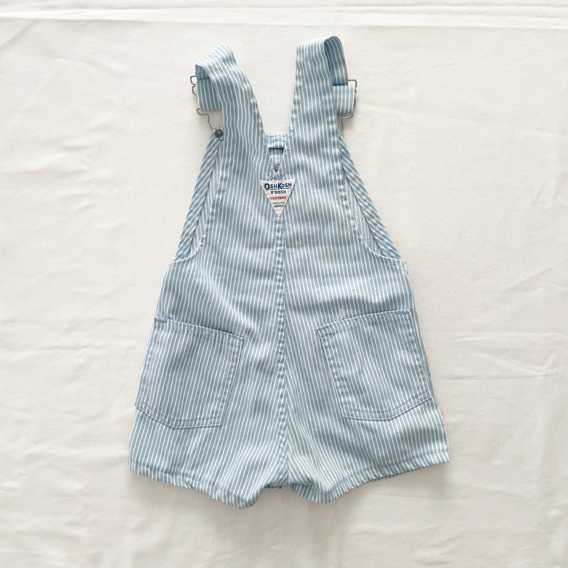 OshKosh Baby Blue Hickory Stripe Shortalls - Yellow Clover Vintage Kids Clothes