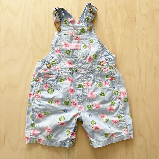 OshKosh Floral Baggy Cut Shortalls - Yellow Clover Vintage Kids Clothes