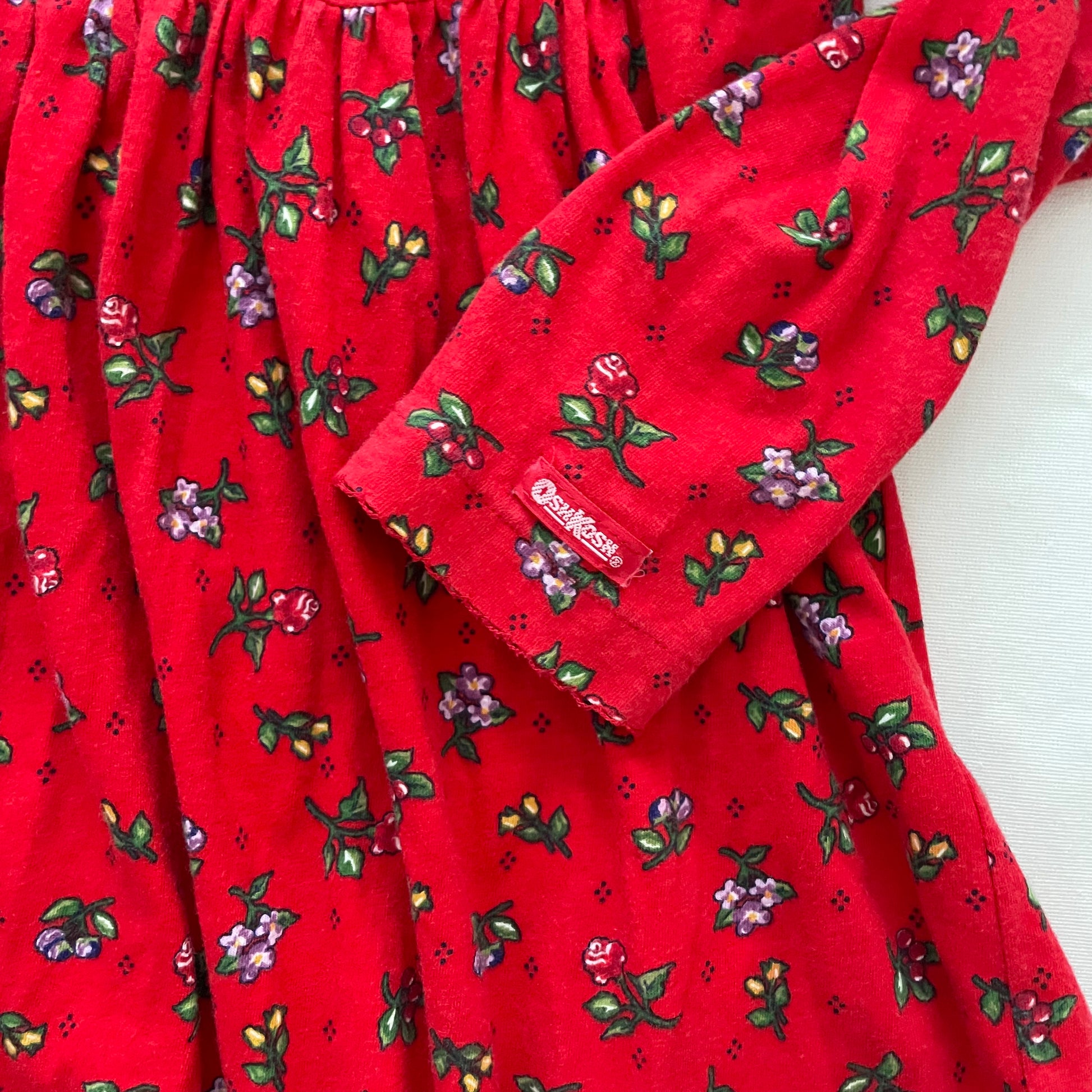 OshKosh Red Floral Print Jersey - Yellow Clover Vintage Kids Clothes