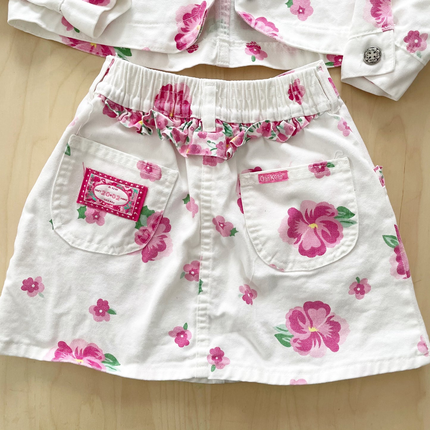 OshKosh Hibiscus Flower Cropped Jacket + Skirt - Yellow Clover Vintage Kids Clothes
