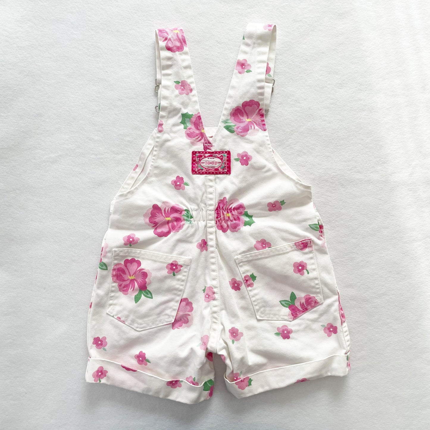 OshKosh Pink Flower Shortalls - Yellow Clover Vintage Kids Clothes