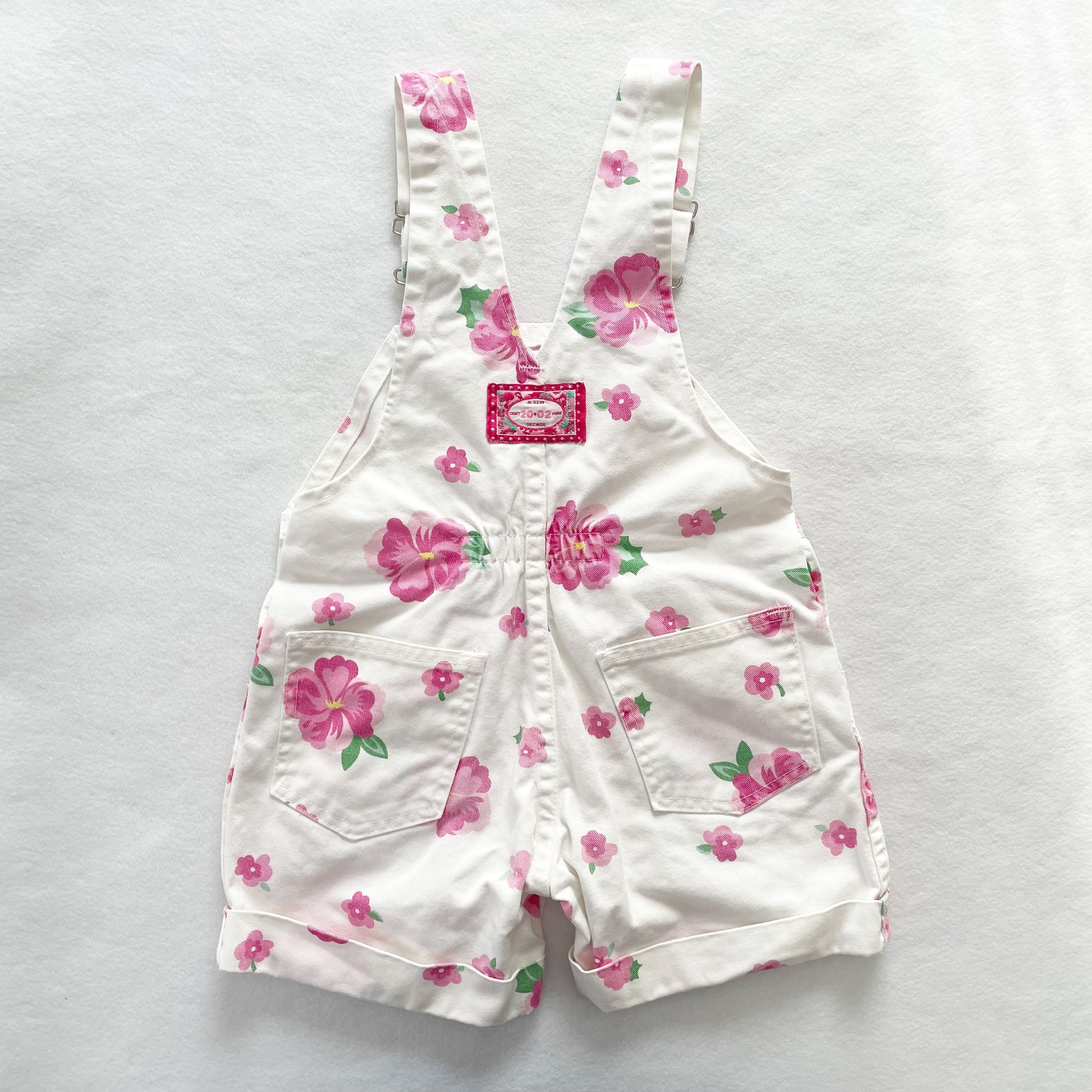 OshKosh Pink Flower Shortalls - Yellow Clover Vintage Kids Clothes