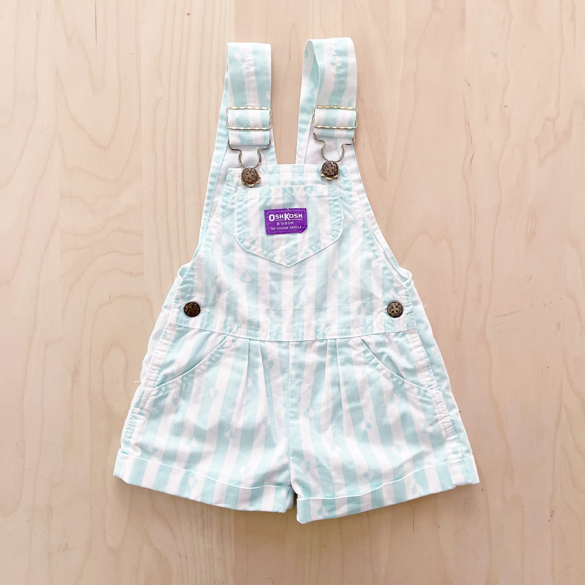 OshKosh Heart Striped Shortalls - Yellow Clover Vintage Kids Clothes