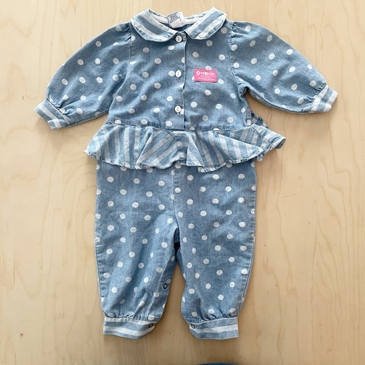 OshKosh Chambray Stripes and Dots Romper - Yellow Clover Vintage Kids Clothes
