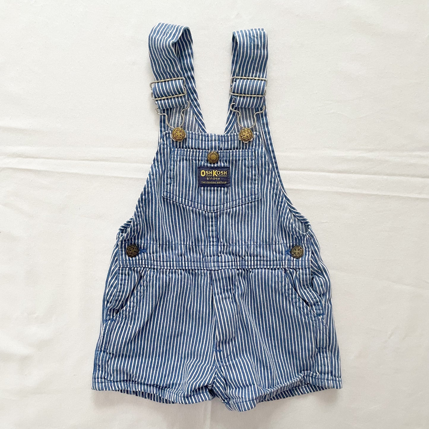 OshKosh Blue Hickory Stripe Shortalls - Yellow Clover Vintage Kids Clothes