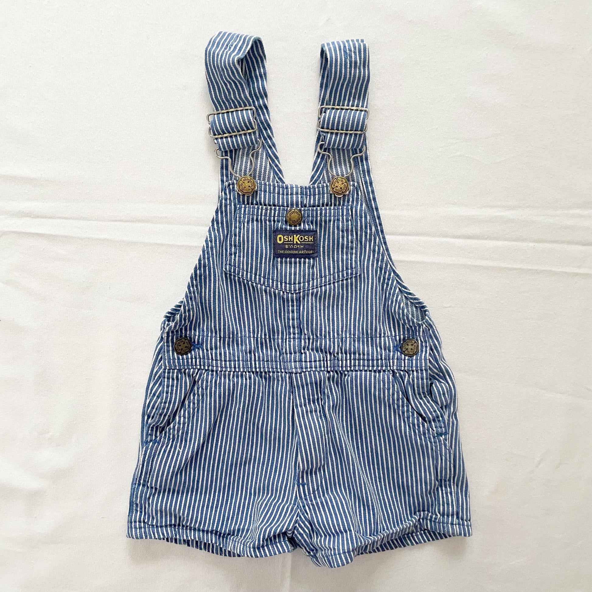 OshKosh Blue Hickory Stripe Shortalls - Yellow Clover Vintage Kids Clothes