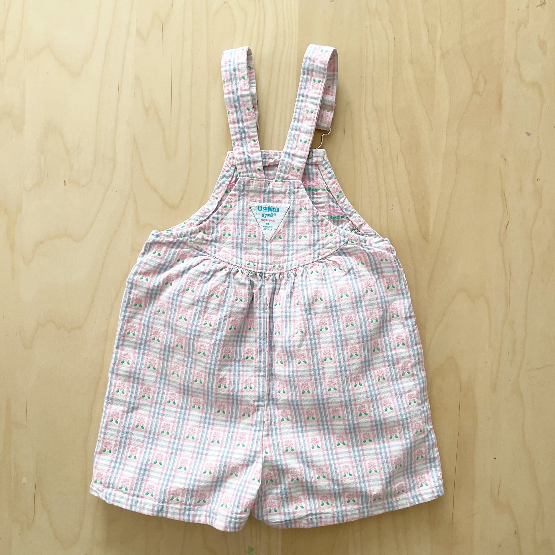 OshKosh Pink and Blue Floral Print Shortalls - Yellow Clover Vintage Kids Clothes