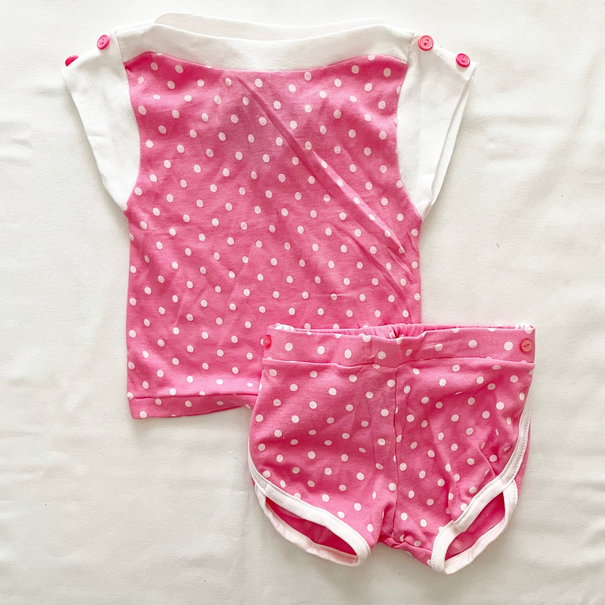 Pink Polka Dot Boat Neck Top Set • 2T - Yellow Clover Vintage Kids Clothes