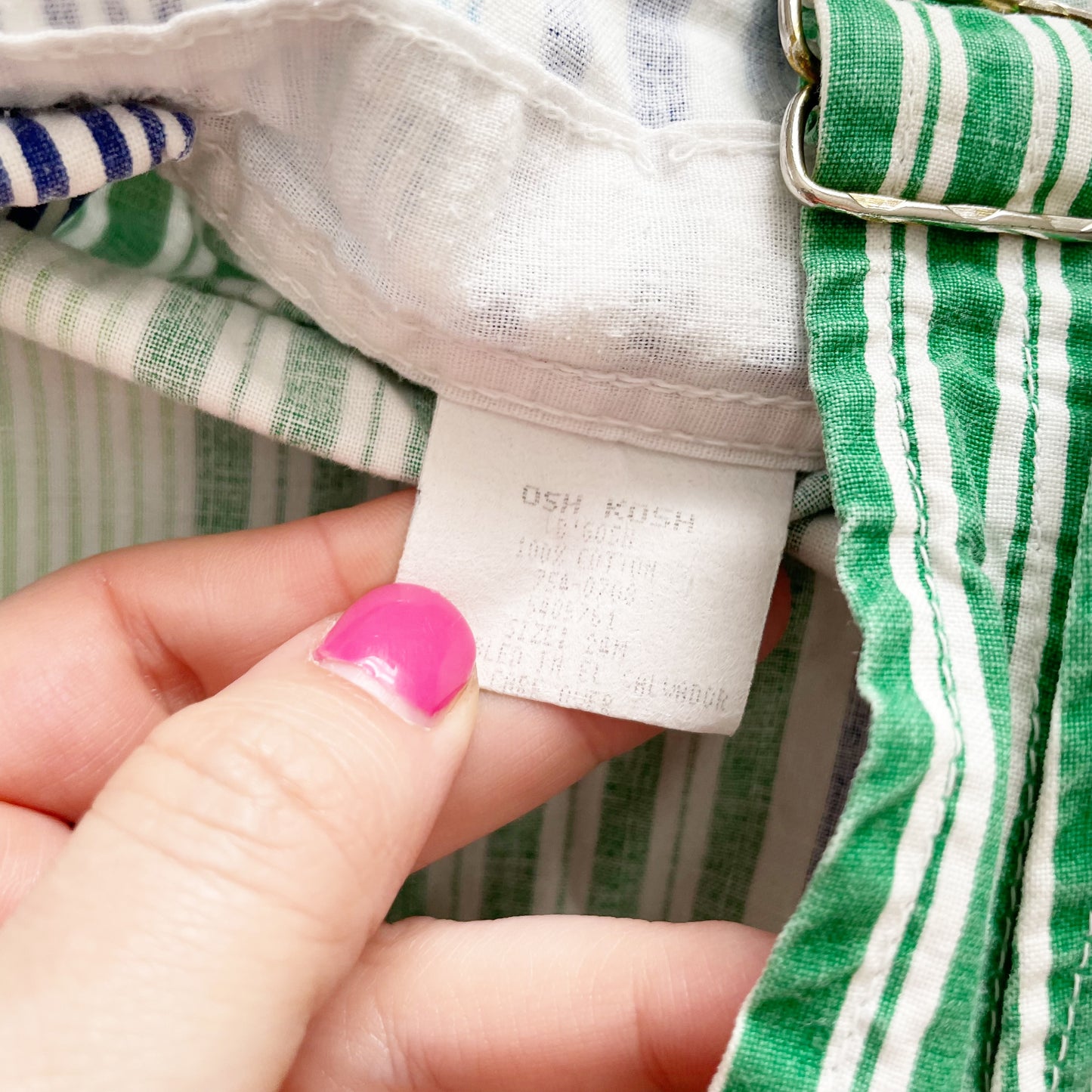 Baby B’gosh Blues + Greens Striped Shortalls - Yellow Clover Vintage Kids Clothes